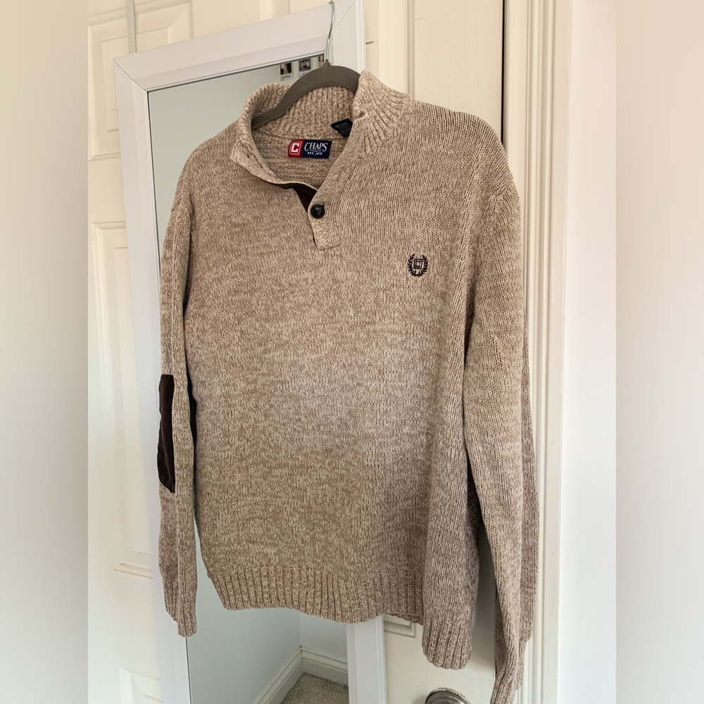 Unisex Chaps Tan Sweater | button up grandpa sweater, thick cardigan, knit